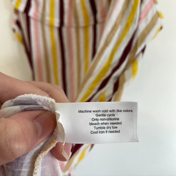 LANE BRYANT Plus Size Ruffle Edge Tank Top White Burgundy Pink Yellow Striped 3X - Picture 10 of 13